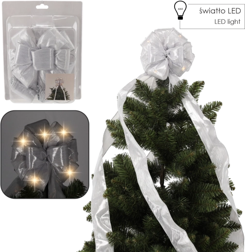 Noeud LED argenté pour la cime du sapin de Noël 1,8 m