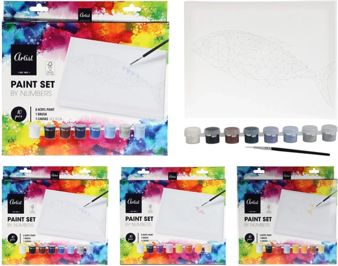 painting set with pre-printed design – acrylic paints, 24 × 30 cm canvas and brush
