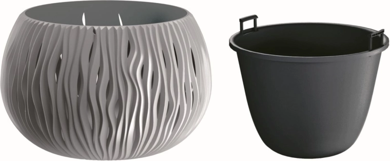 Cache-pot Sandy Bowl avec insert 29 cm – pierre grise