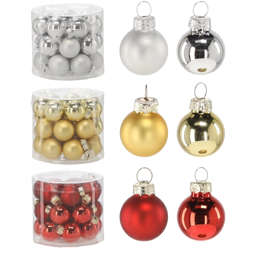 Set glazen kerstballen 2,5 cm, mix van kleuren, 24 stuks