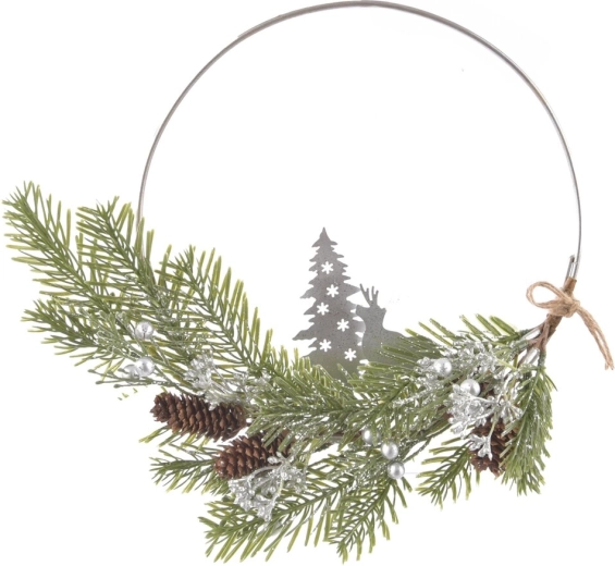 Hangende decoratieve krans DEER van metaal en kunststof, 28 cm