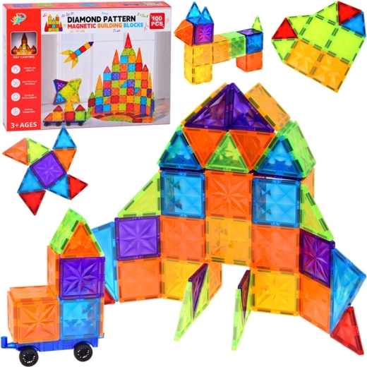 Magnetic building set – colorful transparent panels, 100 pieces