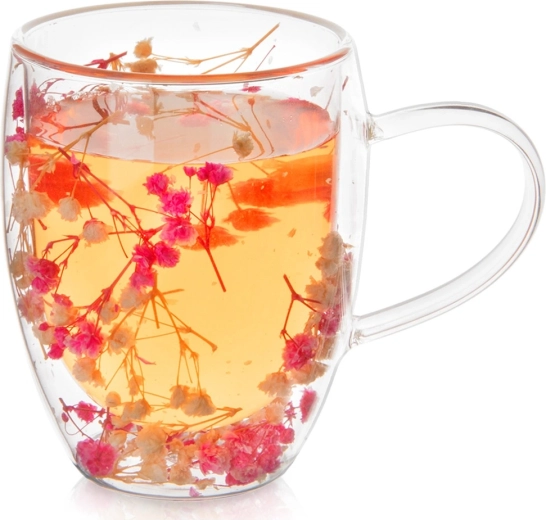 Mug en verre isotherme à double paroi 360 ml avec fleurs