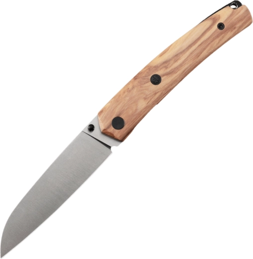 Folding knife with wooden handle and satin 14C28N blade
