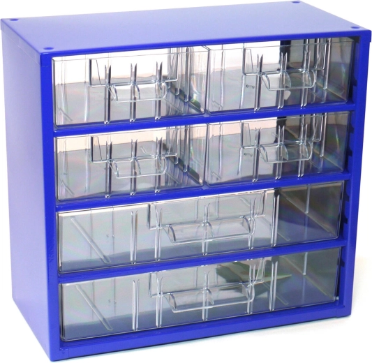 Metal storage cabinet with clear drawers, 4 medium and 2 large, 30.5 × 28 × 15.5 cm