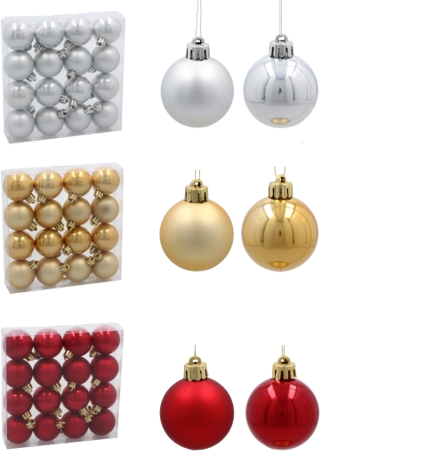 Set van 16 kerstballen 4 cm – rood, goud en zilver