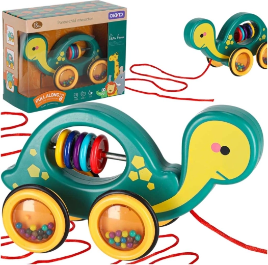 Pull-along Turtle with String – sensory toy and rattle