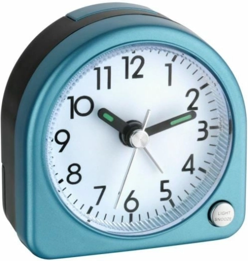 TFA analoger Wecker mit Beleuchtung, Metallic-Blau