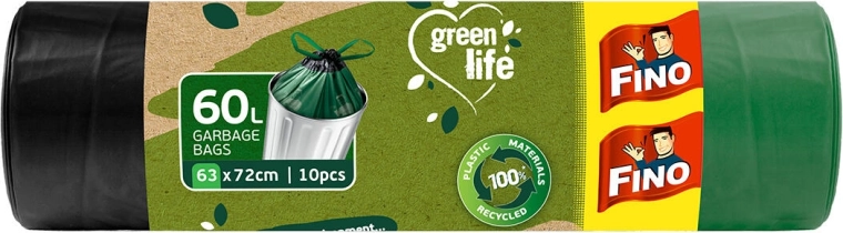 Sacs poubelle bio à liens coulissants 60 l, verts (10 pcs)