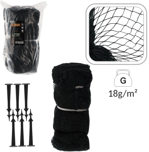 Filet de protection anti-oiseaux 8 × 20 m, 18 g/m² + 16 crochets en plastique