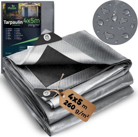 HDPE dekzeil 400 × 500 cm, 260 g/m², zilver‑zwart