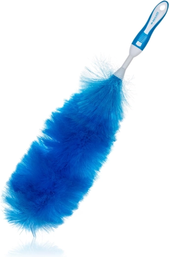 Antistatischer Staubwedel EXCLUSIVE mit weich gepolstertem Griff 40 cm (58 cm Gesamtlänge), blau‑weiß