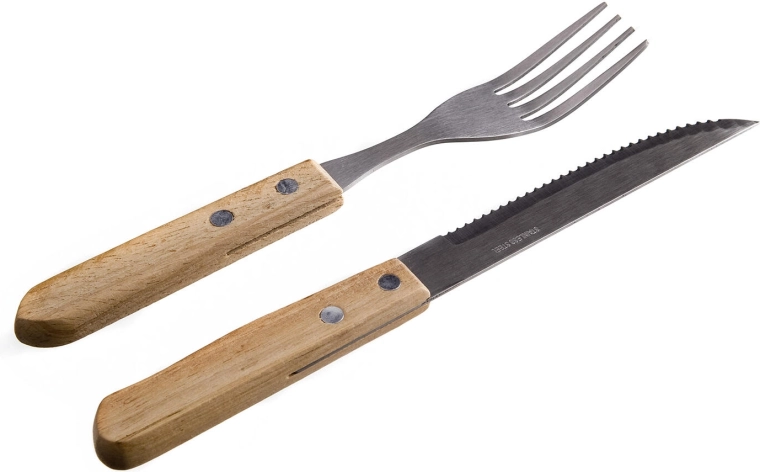 Steakbesteck-Set PARTY aus Edelstahl mit hellen Holzgriffen (6+6 Stk.)