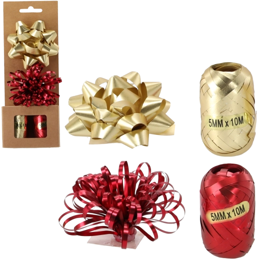 Gift wrapping set – gold and red (2 ribbons + 2 bows)