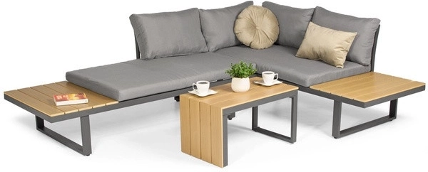 Modulaire tuin hoeklounge voor 4 personen, grijs 254 × 181 cm
