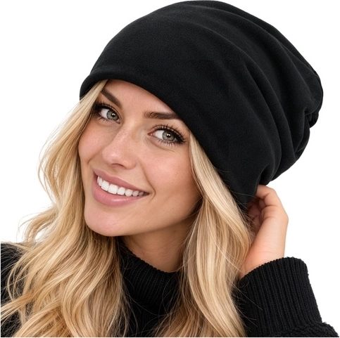 Bonnet d’hiver beanie Trizand noir avec doublure en polaire