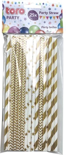 Paper Straws 19.7 cm – Set of 25, Gold Foil (Mixed Designs)