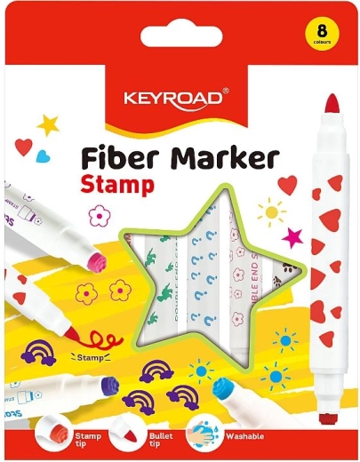 Keyroad duo markers with stamp, set of 8 pcs