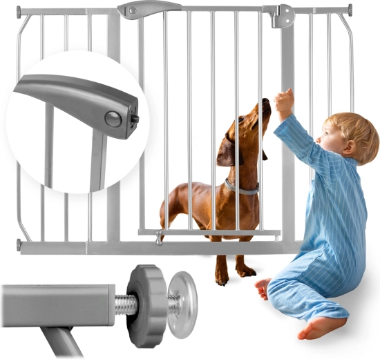 Graue Sicherheitsbarriere NUKIDO für Kinder und Haustiere, 75–115 cm