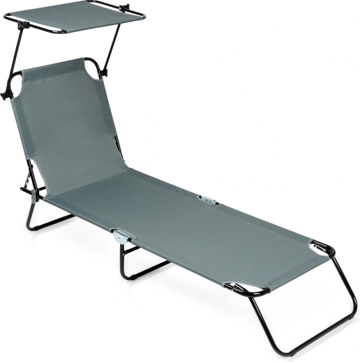 Folding garden lounger with adjustable canopy, grey
