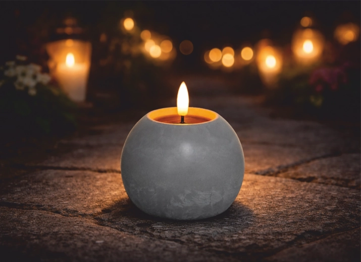 Bougie LED solaire sphérique avec effet béton 10,5 × 10 cm – 1 pièce