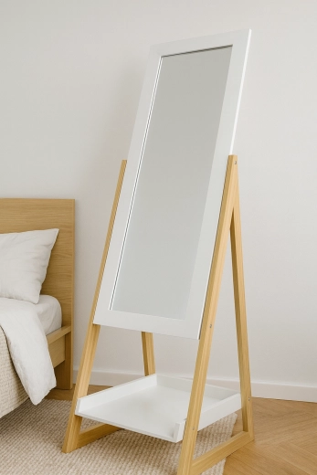 Standspiegel mit Holzbeinen und Ablage 40 × 36 × 150 cm
