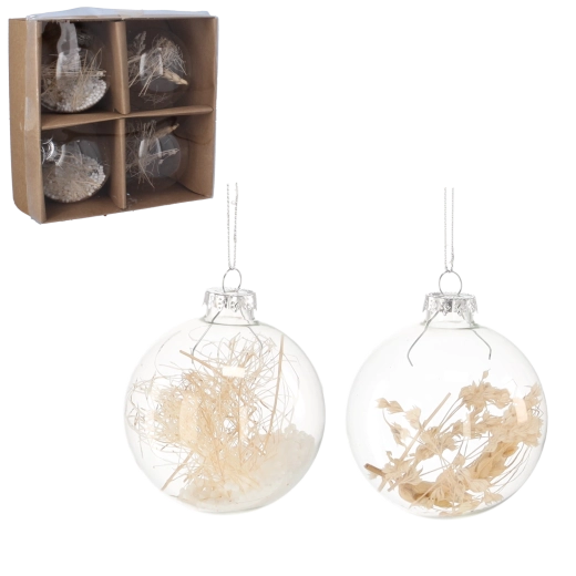 Set van transparante kerstballen met korenaarmotief 8 cm, 4 stuks