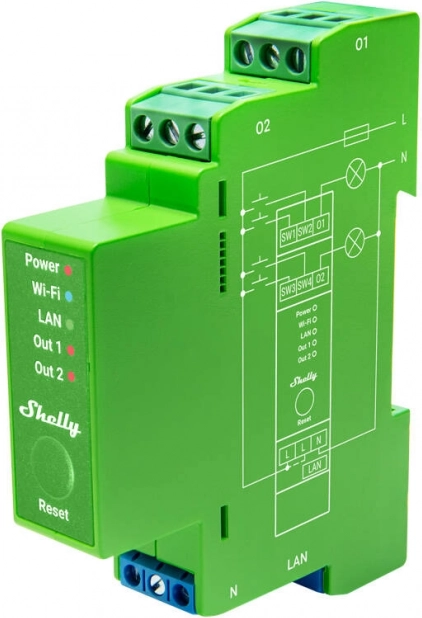 Shelly Pro Dimmer 2 – tweekanaals dimmer voor DIN-rail