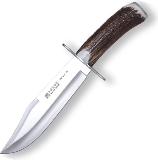Jachtmes Joker Bowie 20 cm met handgreep van hertengewei en leren schede