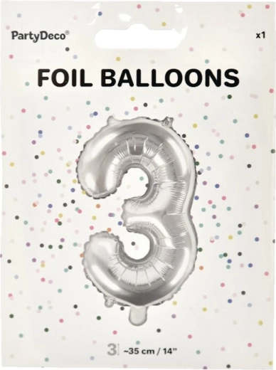 Ballon en aluminium chiffre 3 argenté 35 cm