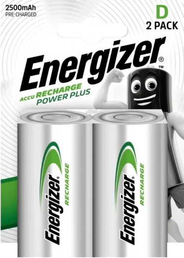 Rechargeable D batteries ENERGIZER Power Plus 2500 mAh, 2 pcs, precharged