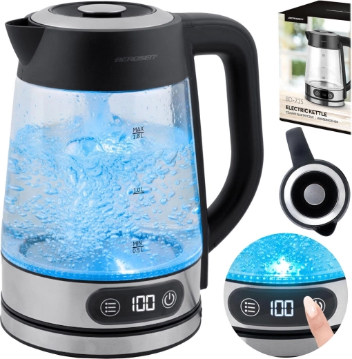 Bouilloire électrique en verre avec réglage de température 1,8 l 2200 W BERDSEN