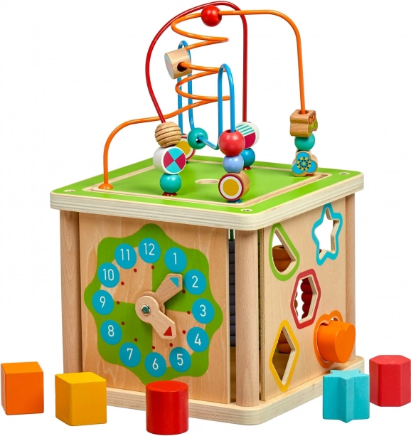 Wooden 5-in-1 Activity Cube LUCY & LEO with Clock