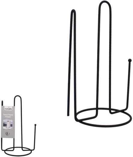 Support en métal pour essuie-tout avec accent en bambou, noir mat