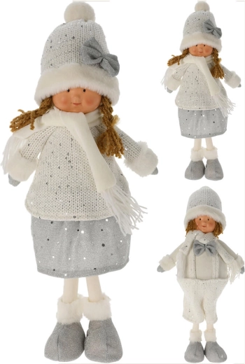 Figurine décorative hivernale debout 49 cm – blanc/argent