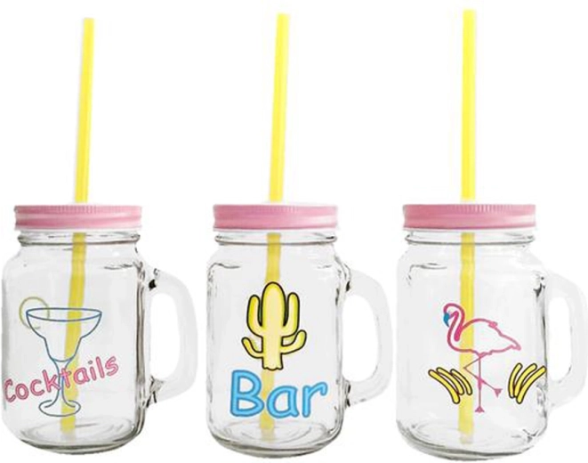Mason-glas met deksel en rietje 450 ml – zomer