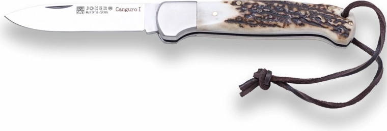 Joker Canguro zakmes jachtmes 8,5 cm, gewei, lederen koord