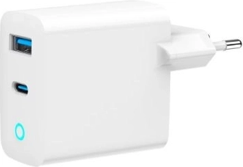 Fast USB‑A/USB‑C GaN 30 W Charger with LED, PD and QC 3.0 – White