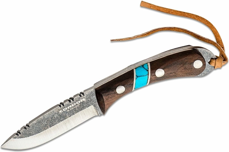 CONDOR Blue River Neck Knife 5.9 cm, walnut wood, turquoise, leather sheath