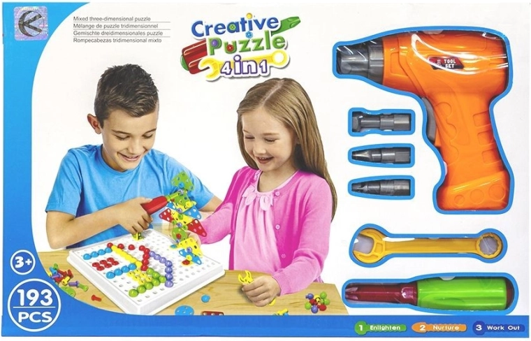 Construction puzzle with tool set – 193 pieces