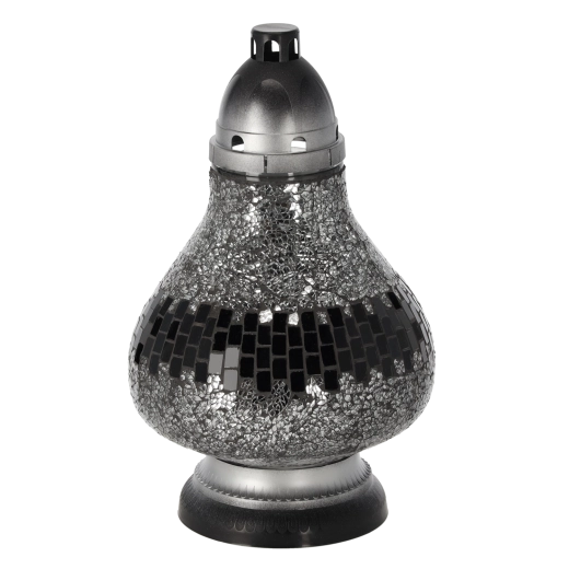 Glazen begraafplaatslantaarn vitrail karaf, zilverkleurig, 34 cm, brandduur tot 50 uur