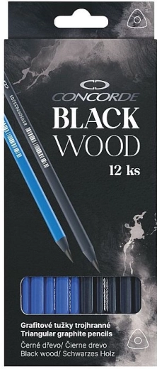 CONCORDE Black Wood HB Graphite Pencils, Triangular, 12 pcs