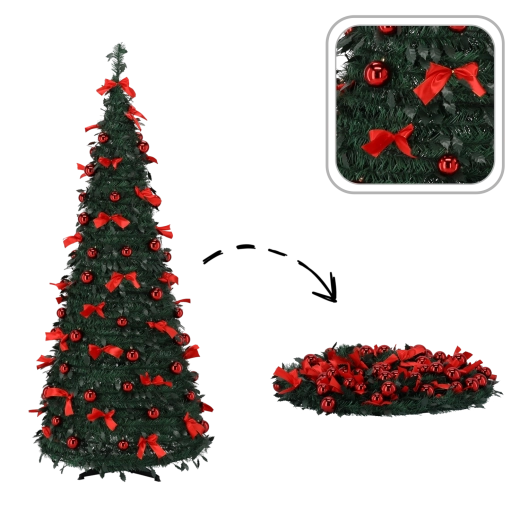 Foldable artificial Christmas tree Nina 180 cm with LED lights and ornaments - 1 piece