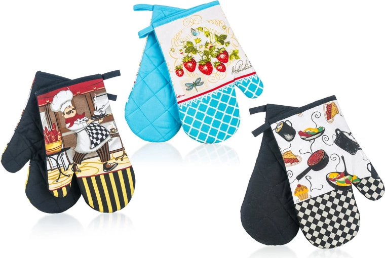 Maniques de cuisine avec aimant, 27 × 17 cm, lot de 2 pcs, assortiment de motifs