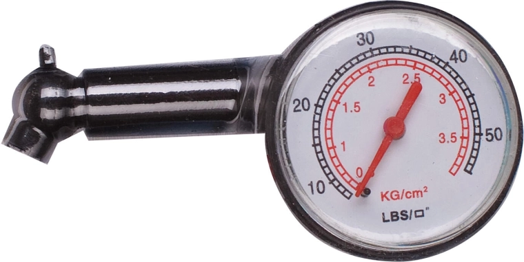 Tire pressure gauge with dual scale 0–3.9 bar / 0–55 psi