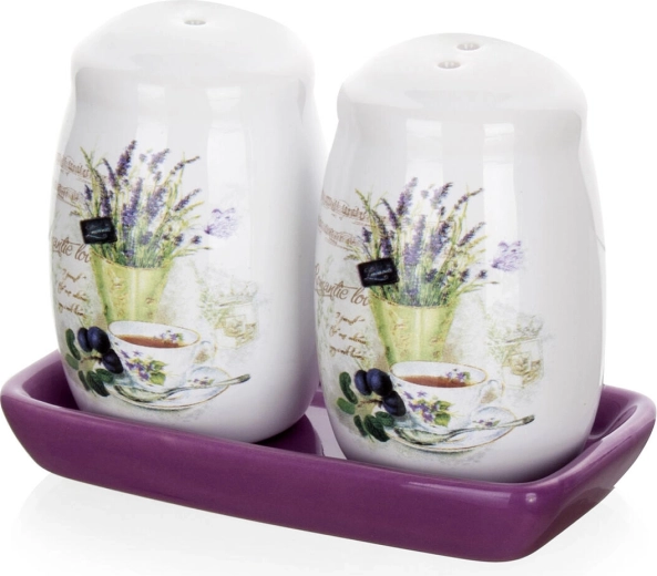 Lavender Ceramic Salt and Pepper Shakers with Tray