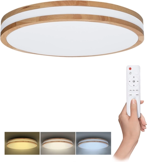 Solight LED plafond-/wandlamp Woody met afstandsbediening 60 W, 50 cm, dimbaar en met instelbare kleurtemperatuur