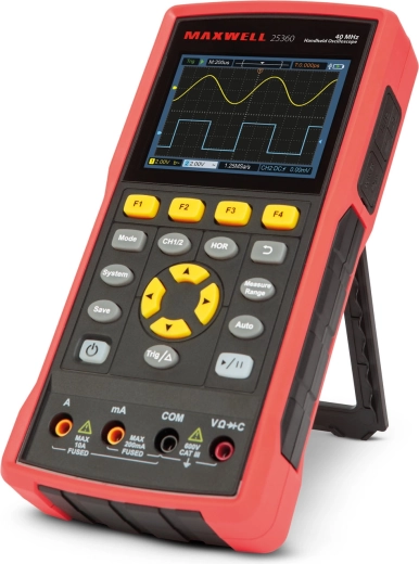 Portable two-channel oscilloscope with multimeter and battery
