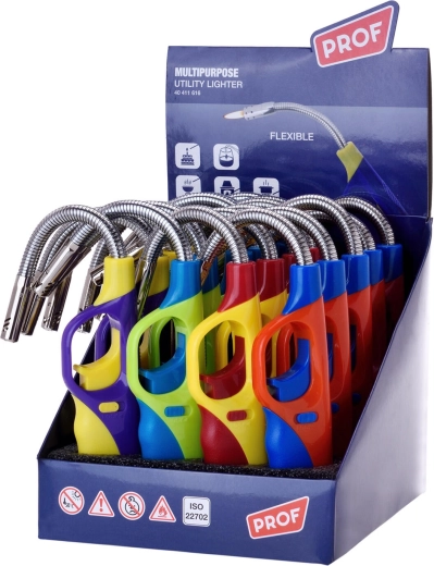 Navulbare vlamaansteker 25 cm met kinderslot, mix van kleuren