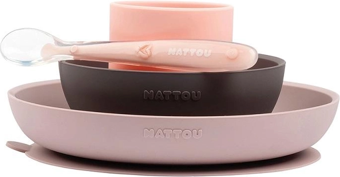 Nattou Silikon-Essset 4-tlg., rosa‑lila, BPA-frei